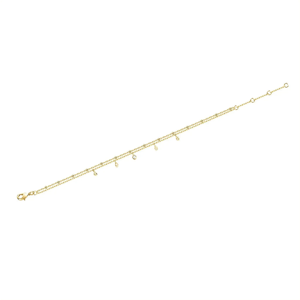 PAVOI 14K Gold Plated Beaded Cuban Cubic Zirconia Simulated Diamond Station Infinity Chain Bracelets for Women