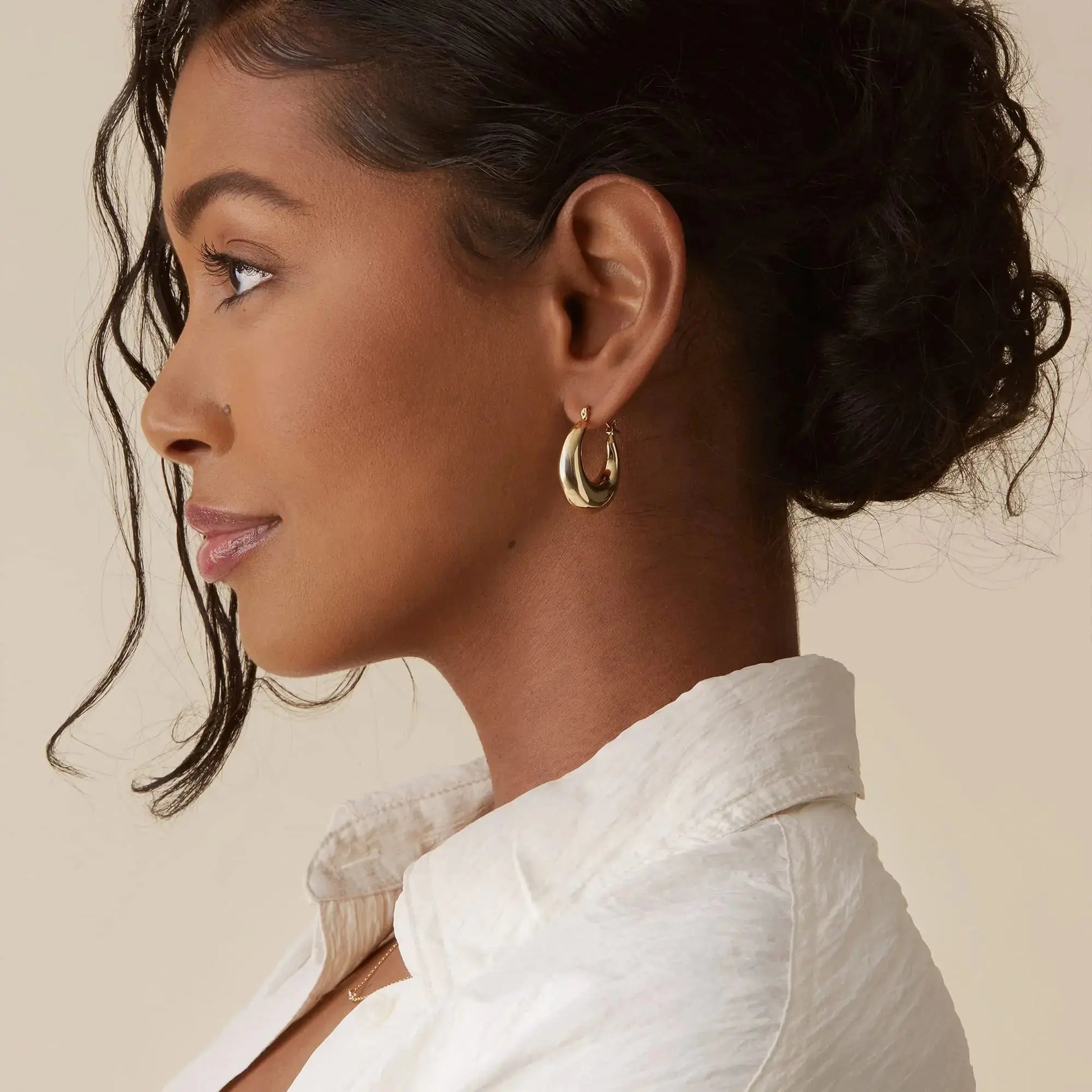 PAVOI 14K Gold Plated Chunky Hoop Earrings - Thick Lightweight Trendy Gold