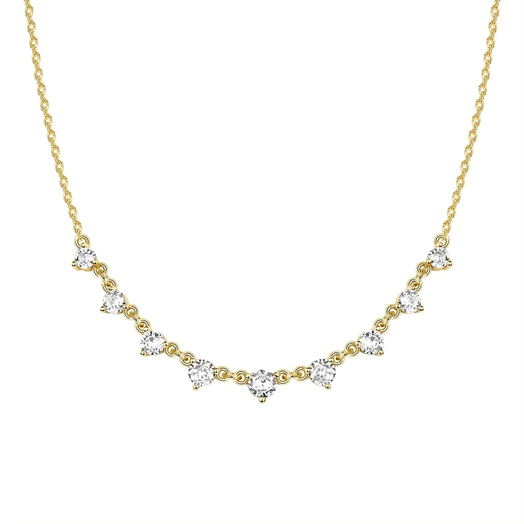 PAVOI 14K Gold Plated Station Necklace | Simulated Diamond BTY Necklace | Womens CZ Chain Necklace | Layering Necklaces Yellow Gold Princess