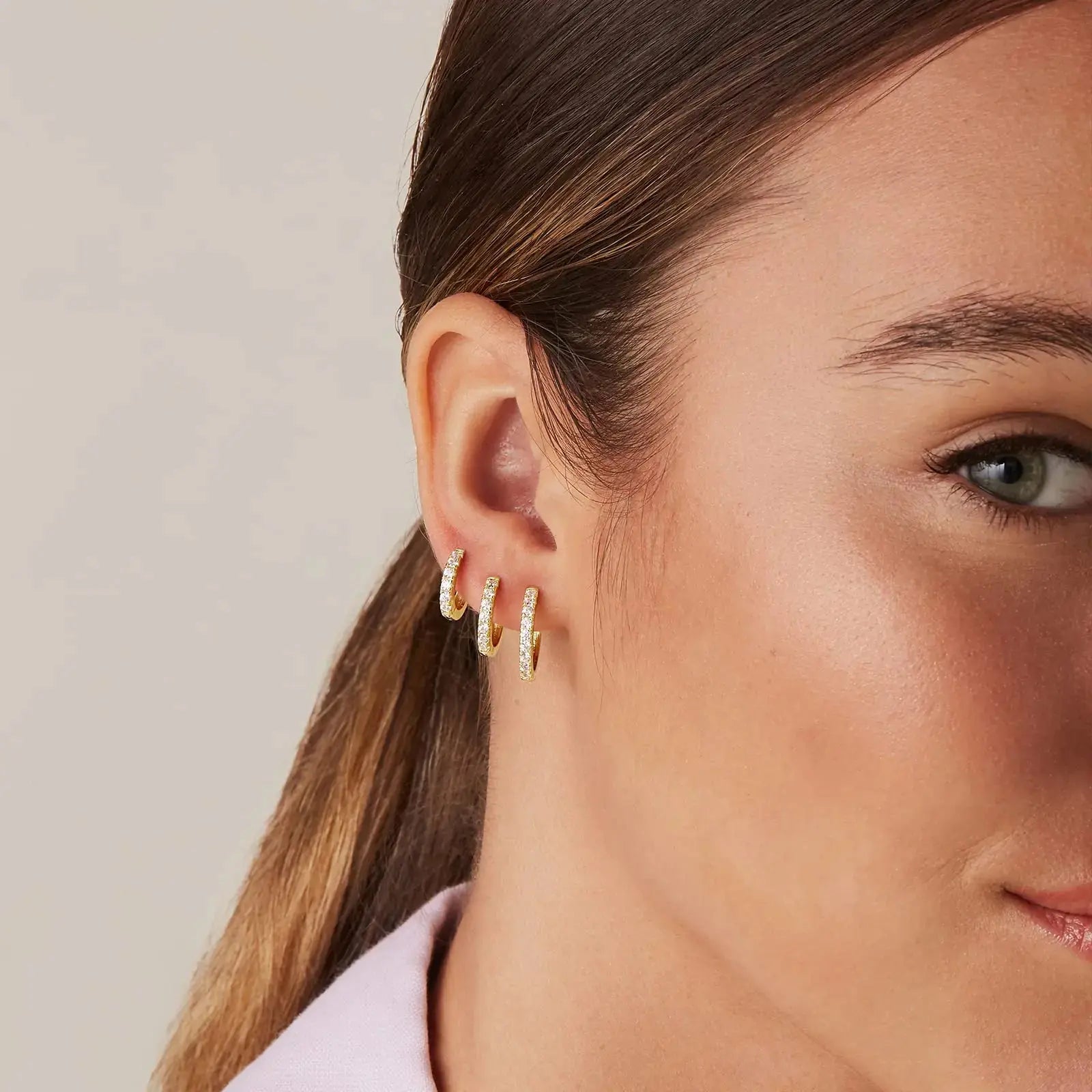 PAVOI 18K Gold Plated 925 Sterling Silver Post - 3 Pairs Small Gold Hoop Earrings Set