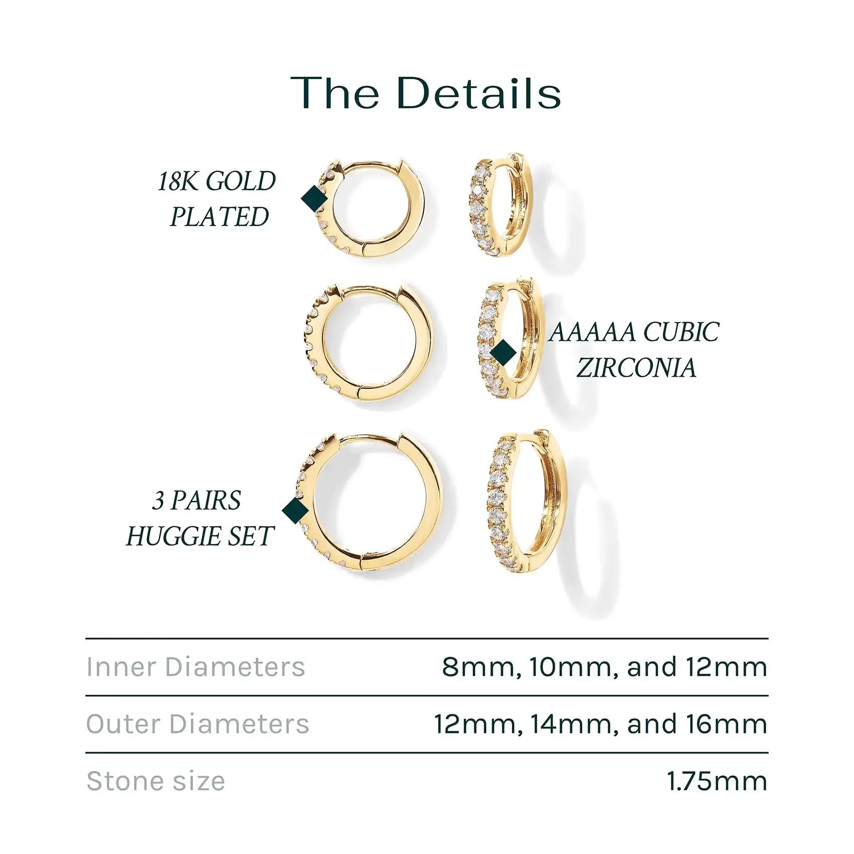 PAVOI 18K Gold Plated 925 Sterling Silver Post - 3 Pairs Small Gold Hoop Earrings Set