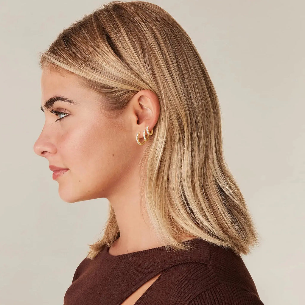 PAVOI 18K Gold Plated 925 Sterling Silver Post - 3 Pairs Small Gold Hoop Earrings Set