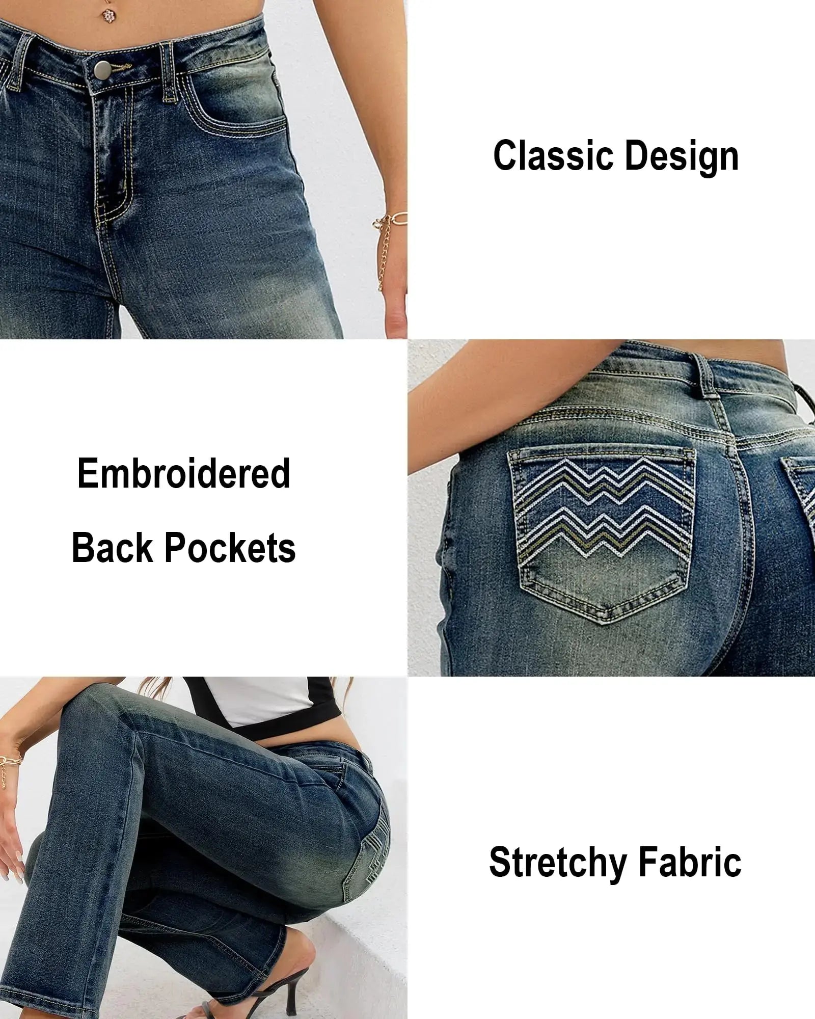 PEIHOT 90s Mid Rise Bootcut Women's Jeans - High Stretch Black Jeans Pantalones De Mujer Denim Pants