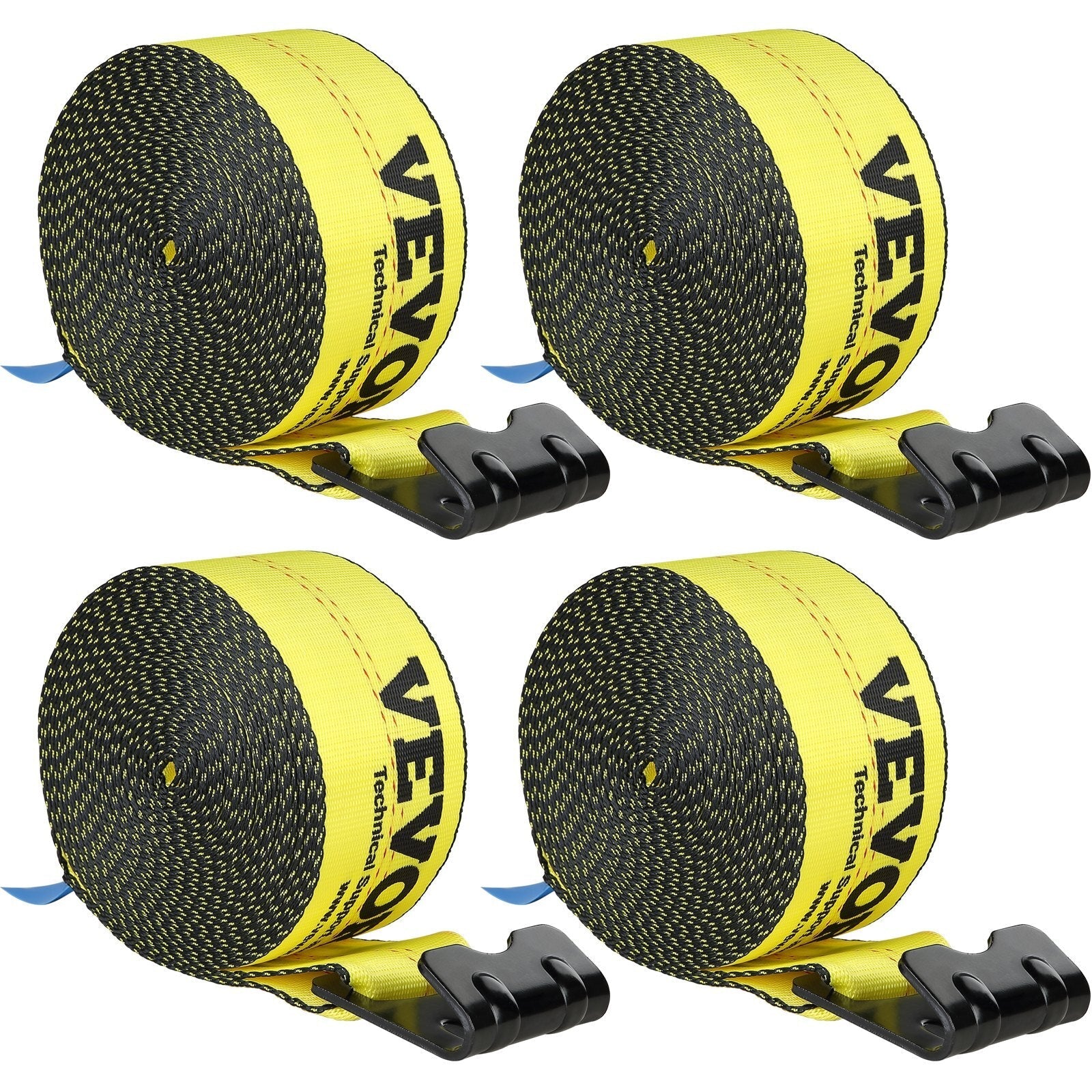 Winch Straps, 4" x 30', 6000 lbs Load Capacity, 18000 lbs Break Strength, Truck Straps with Flat Hook, Flatbed Tie Downs Cargo Control for Trailers, Farms, Rescues, Tree Saver, Yellow (4 Pack)
