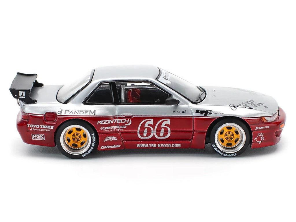 Nissan Pandem S13 RHD (Right Hand Drive) #66 "Moontech" Silver and Red Metallic 1/64 Diecast Model Car by Pop Race