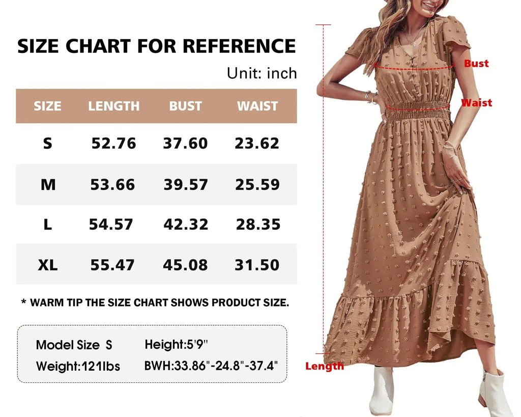 PRETTYGARDEN Women’s Boho Maxi Dress – Swiss Dot Ruffle Tiered Smocked Cocktail Dress