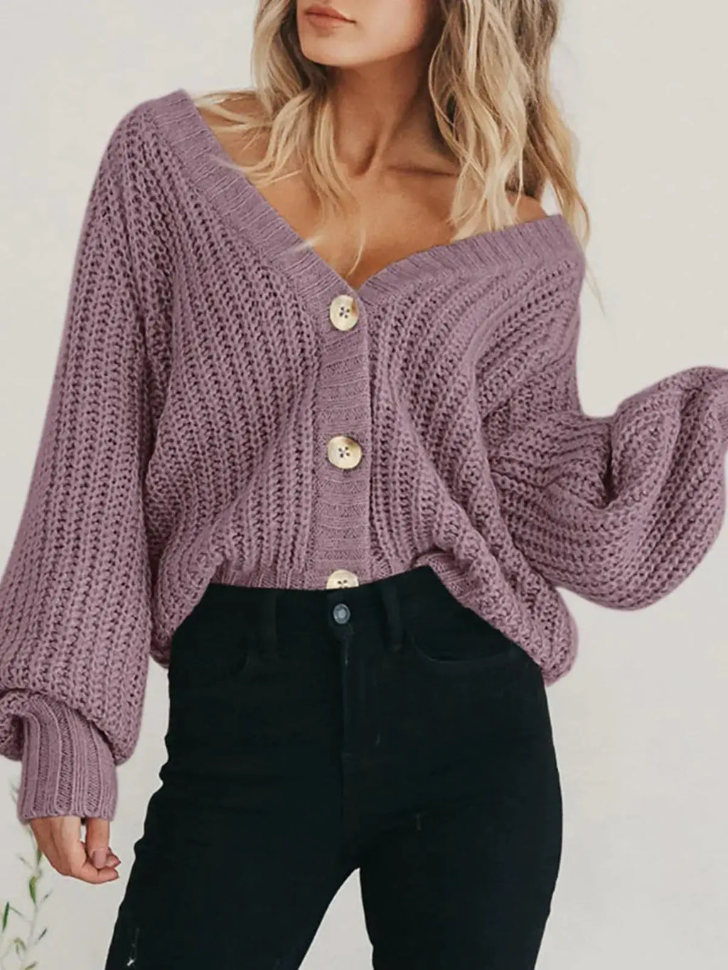 PRETTYGARDEN Women's Chunky Knit Open Front Sweater - Long Sleeve Button Loose Short Cardigan - Medium Orchid Mist