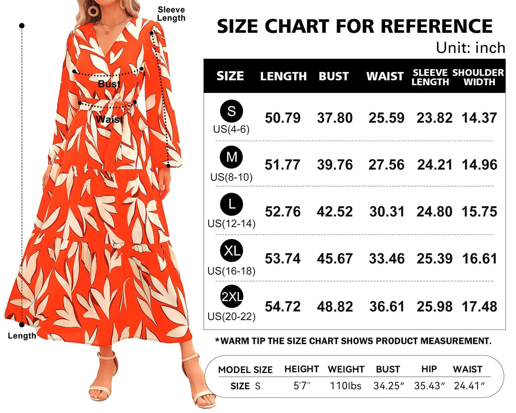 PRETTYGARDEN Womens Fall Long Sleeve Wrap V Neck Ruffle Floral Maxi Dress