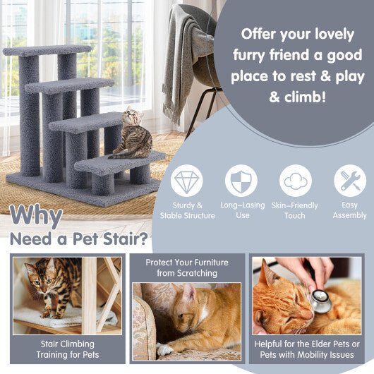 4-Step Pet Stairs Carpeted Ladder Ramp Scratching Post Cat Tree Climber