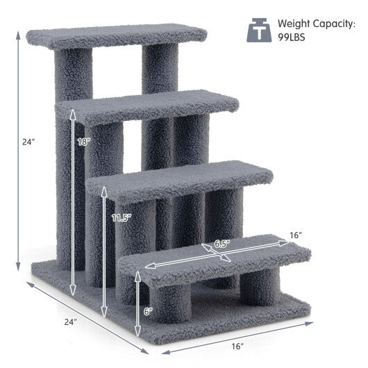 4-Step Pet Stairs Carpeted Ladder Ramp Scratching Post Cat Tree Climber