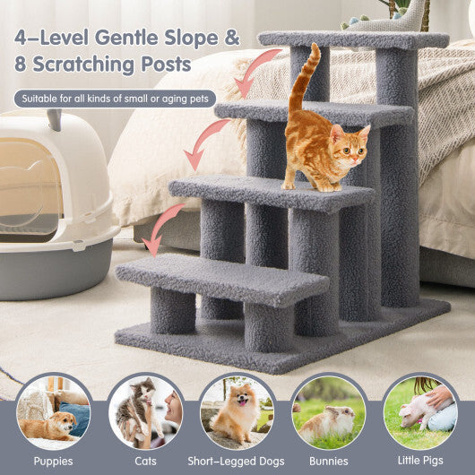 4-Step Pet Stairs Carpeted Ladder Ramp Scratching Post Cat Tree Climber