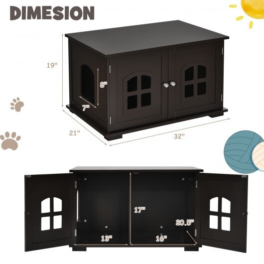 Large Wooden Cat Litter Box Enclosure Hidden Cat Washroom with Divider White