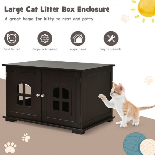 Large Wooden Cat Litter Box Enclosure Hidden Cat Washroom with Divider White