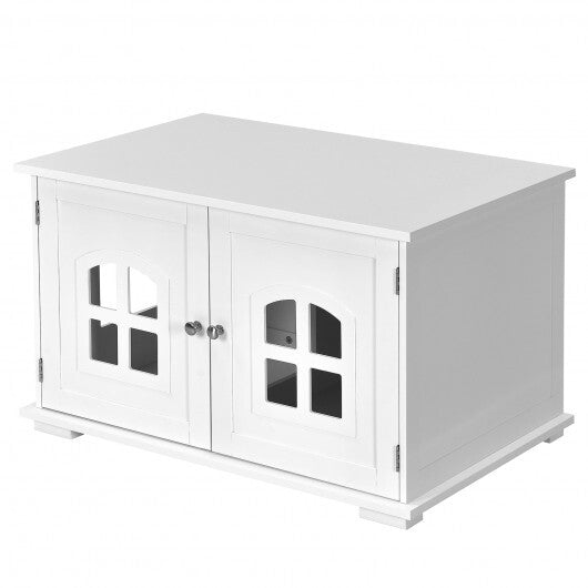 Large Wooden Cat Litter Box Enclosure Hidden Cat Washroom with Divider White
