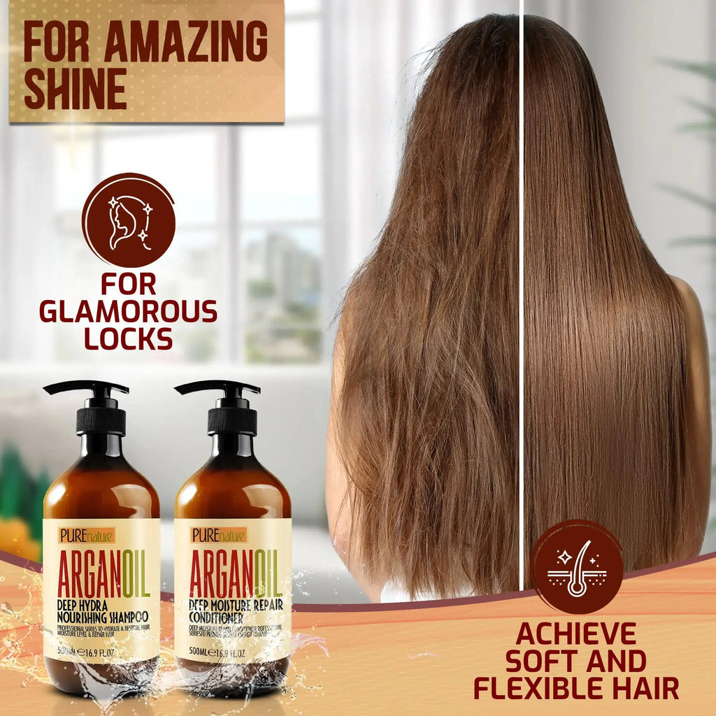 PUREnature Argan Oil Shampoo and Conditioner Set - Sulfate Free Moroccan Care with Keratin