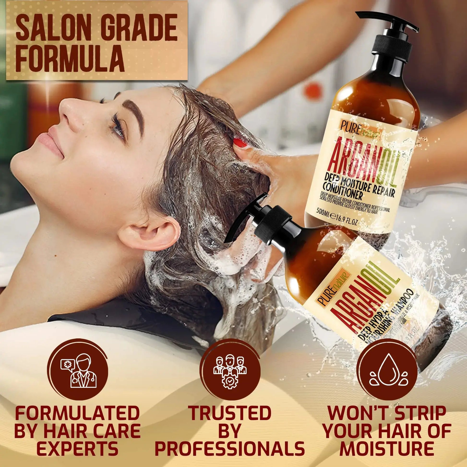PUREnature Argan Oil Shampoo and Conditioner Set - Sulfate Free Moroccan Care with Keratin