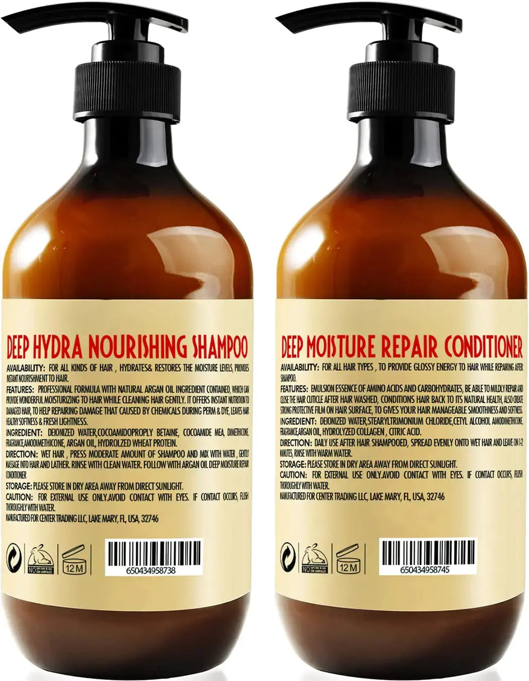 PUREnature Argan Oil Shampoo and Conditioner Set - Sulfate Free Moroccan Care with Keratin