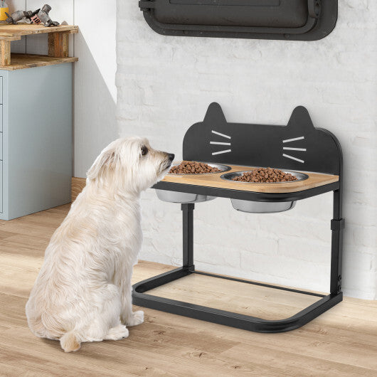 Elevated Pet Feeder with 2 Stainless Steel Bowls for Cats and Small and Medium Dogs - Color: Natural