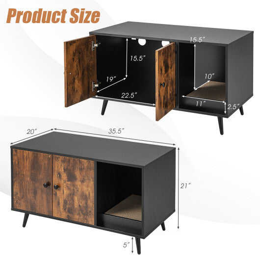 Cat Litter Box Enclosure with Double Door Cabinet