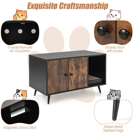 Cat Litter Box Enclosure with Double Door Cabinet