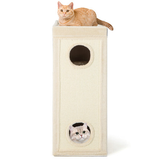39 Inch Tall Cat Condo with Scratching Posts and 3 Hideaways and 4 Soft Plush Cushions-Gray