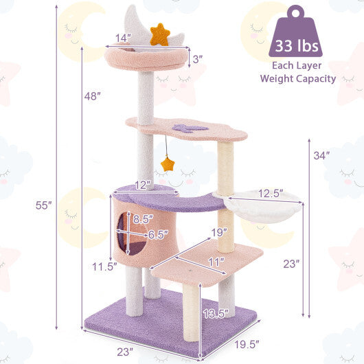 Multi-level Cat Tower with Sisal Covered Scratching Posts-M