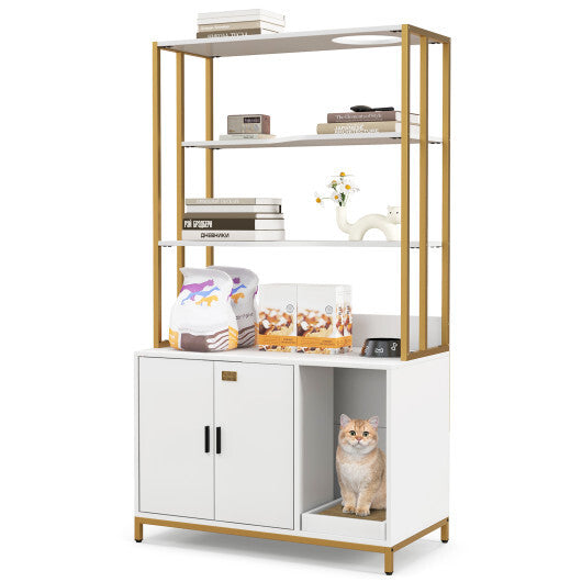 Cat Litter Box Enclosure with Storage and 3-tier Shelves-Rustic Brown