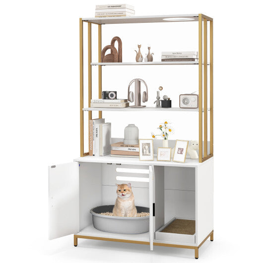 Cat Litter Box Enclosure with Storage and 3-tier Shelves-Rustic Brown