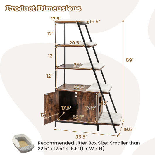 Large Cat Litter Box Enclosure with Storage and Ladder Shelf-White