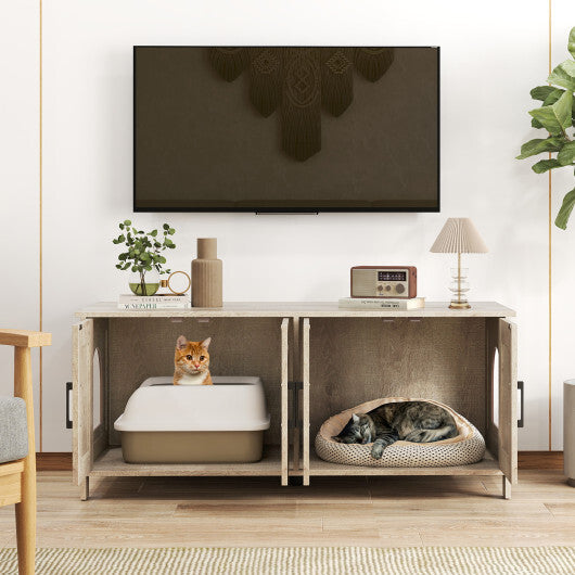 Cat Litter Box Enclosure for 2 Cats Modern Kitty Litter Box Furniture Hidden-Oak