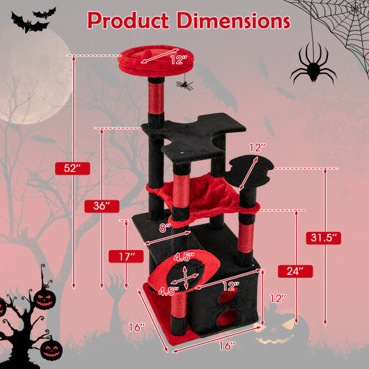 Gothic Cat Tree with Plush Perch and Spider Dangling Toy-Black & Red