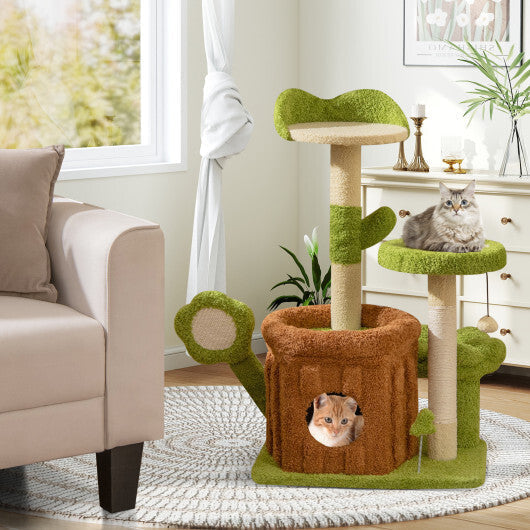 Cute Cat Tree Indoor Pet Jungle Activity Center-Green - Color: Green