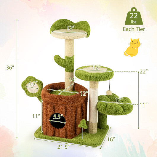 Cute Cat Tree Indoor Pet Jungle Activity Center-Green - Color: Green