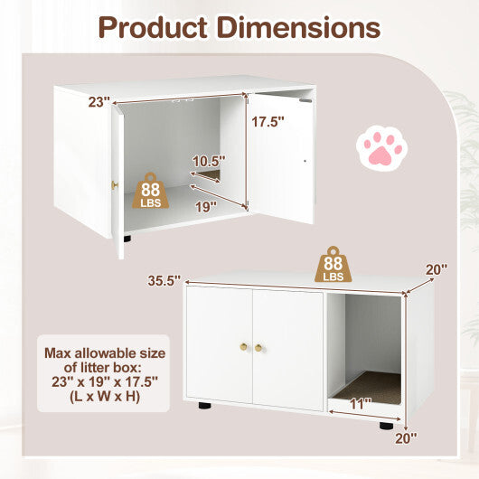 Wooden Cat Litter Box Enclosure Hidden Litter Box Furniture with Scratching Board-Oak
