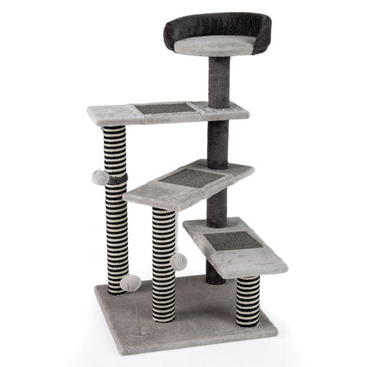 93 CM Tall Cat Tree Kitten Tower with Sisal and Jute Scratching Posts-Gray