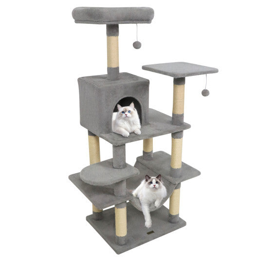 58" Multi-Level Cat Tree Soft Plush Cat Tower with Padded Top Perch-Grey