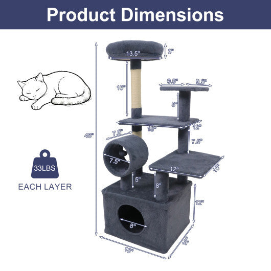 48 Inches Tall Cat Tree Multi-Level Kitten Tower with Large Condo Padded Top Perch-Beige