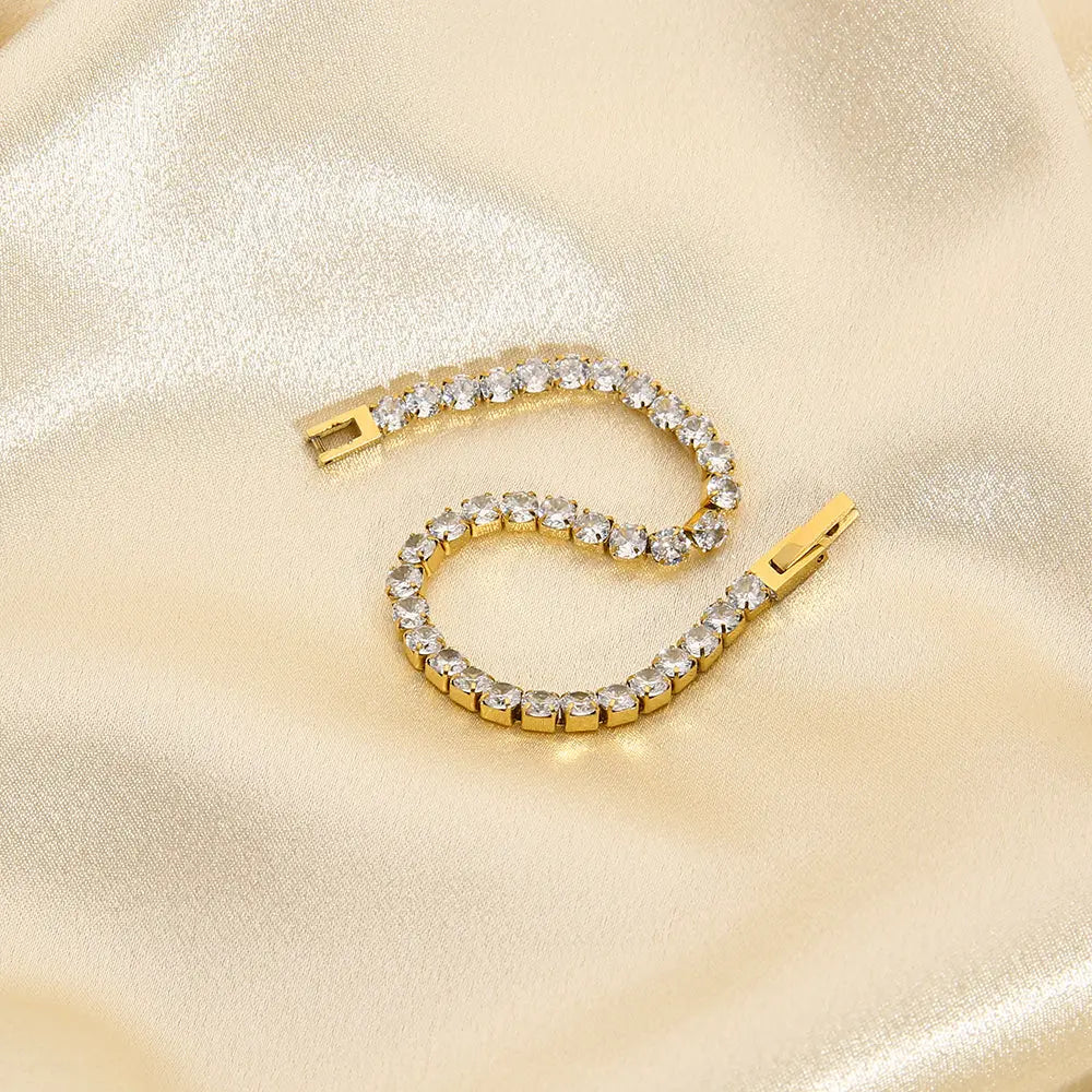 PVD 18K Gold Plated Waterproof Zircon Bracelet