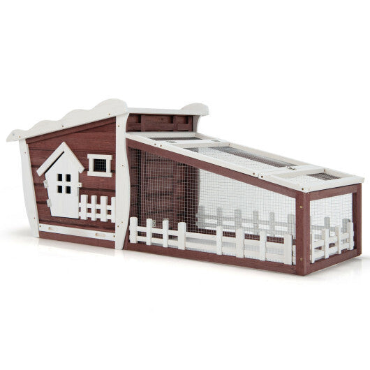 62 Inch Wooden Rabbit Hutch with Pull Out Tray-Green