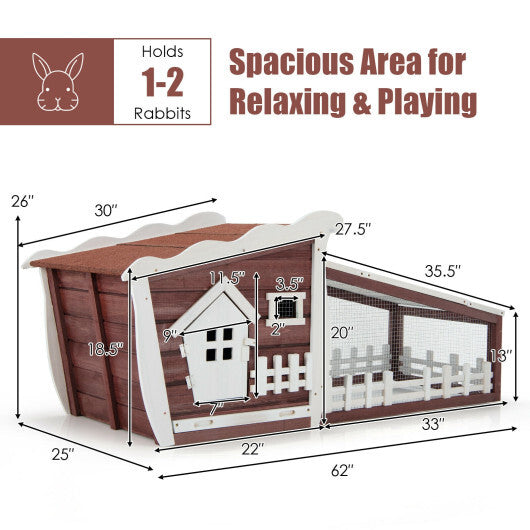62 Inch Wooden Rabbit Hutch with Pull Out Tray-Green