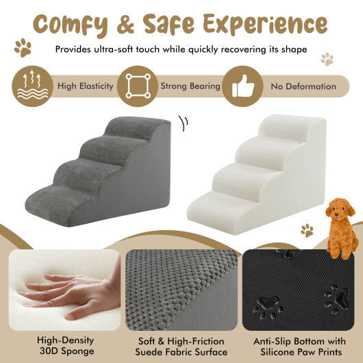 4-Tier Foam Non-Slip Dog Steps with Washable Zippered Cover-Gray