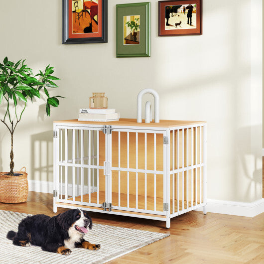 40 Inch Dog Crate Furniture Dog Kennel with Dual Lockable Double Doors-Rustic Brown