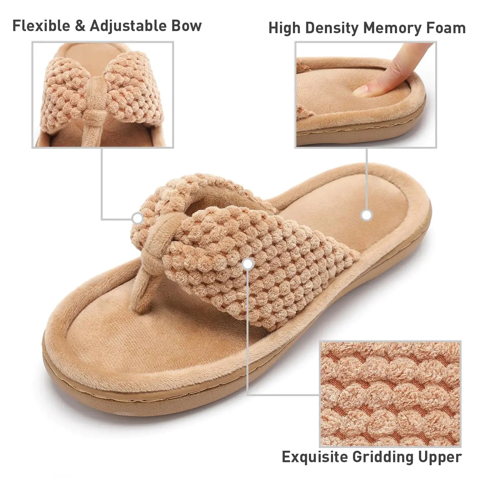 Parlovable Women's Memory Foam Flip Flop Slippers - Breathable & Cozy Open Toe House Shoes with Anti-Skid Rubber Sole