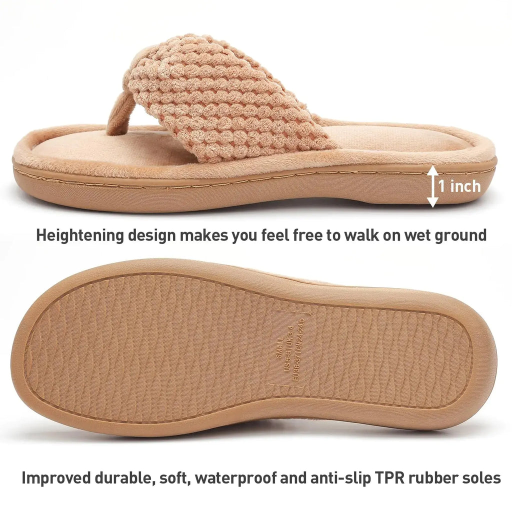 Parlovable Women's Memory Foam Flip Flop Slippers - Breathable & Cozy Open Toe House Shoes with Anti-Skid Rubber Sole
