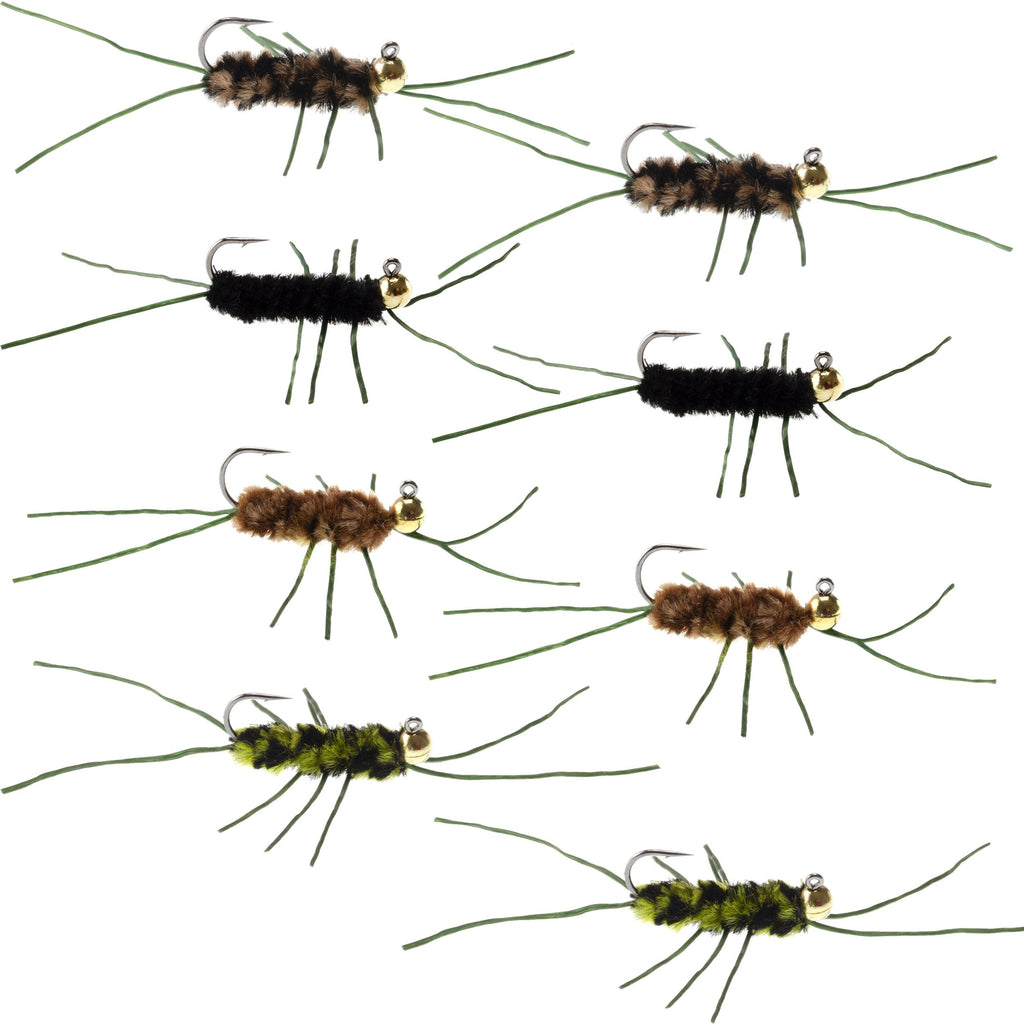 Tungsten Bead Jigged Pat's Rubber Legs Euro Nymph Assortment Fly Fishing Flies - 8 Flies Hook Size 10