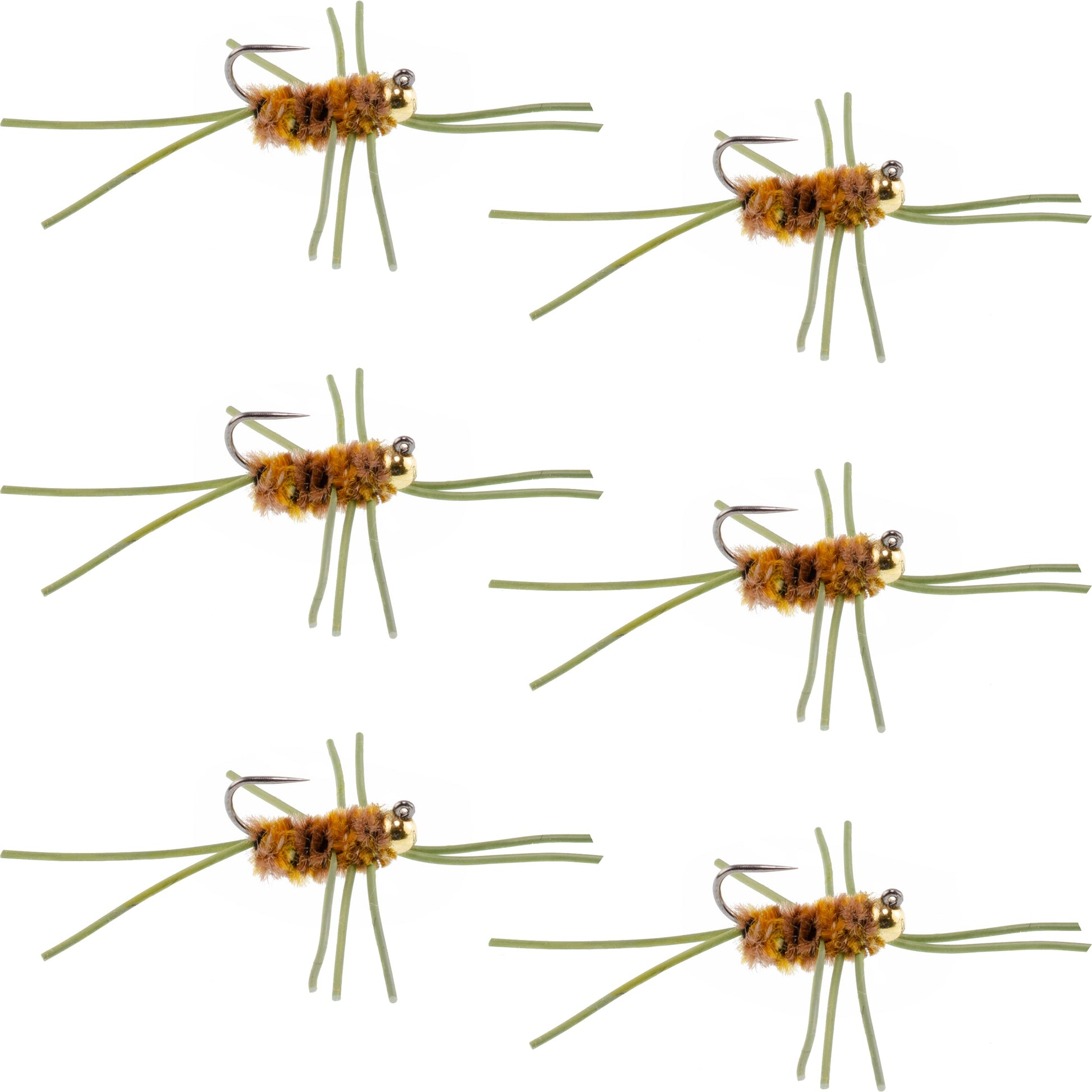 Barbless Pat's Rubber Legs Tungsten Bead Jigged Coffee/Tan Euro Nymph  - Set of 6 Flies Hook Size 10