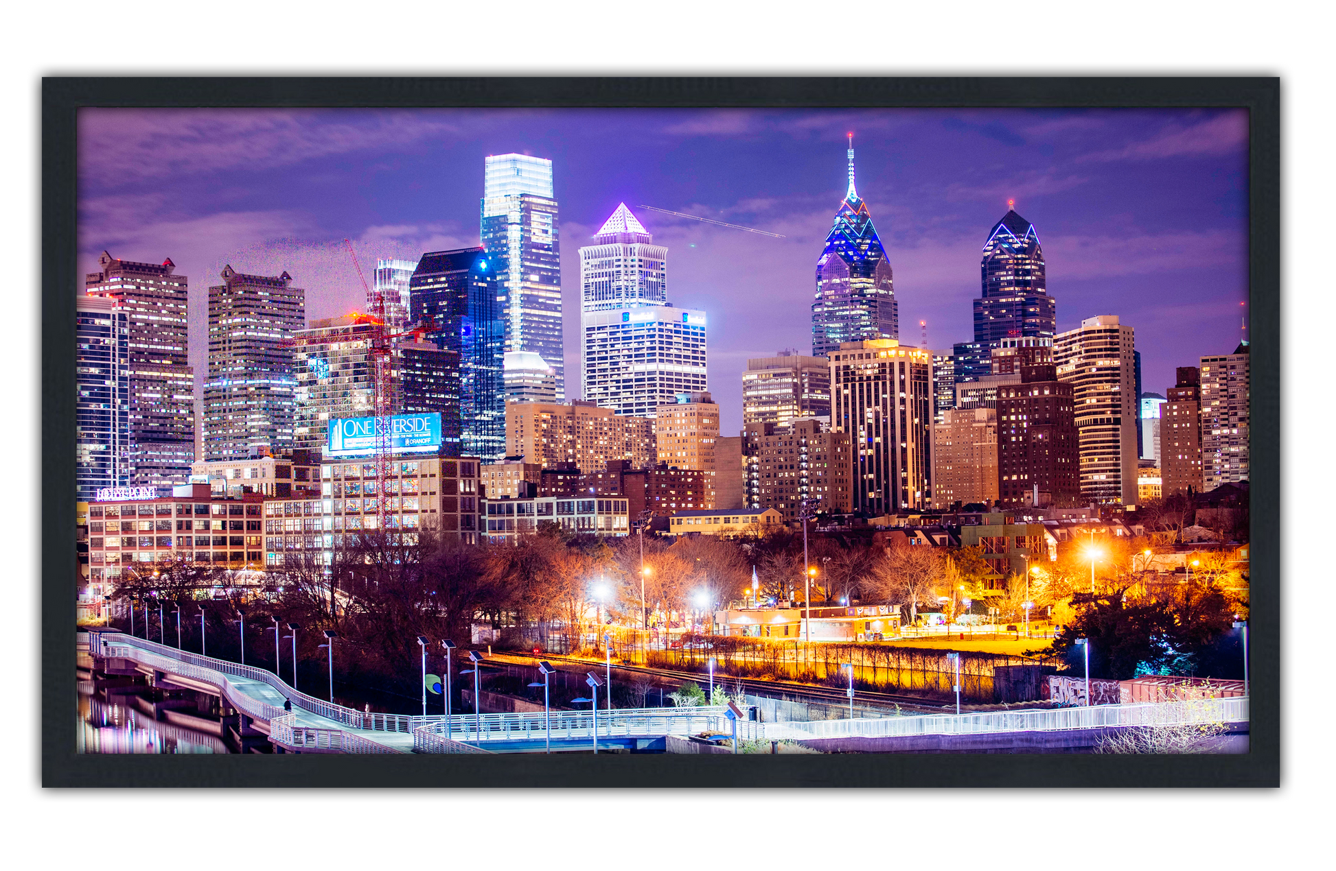 Professionally Framed Philadelphia City Skyline High-Resolution Panoramic Photo 12x22 Wall Art