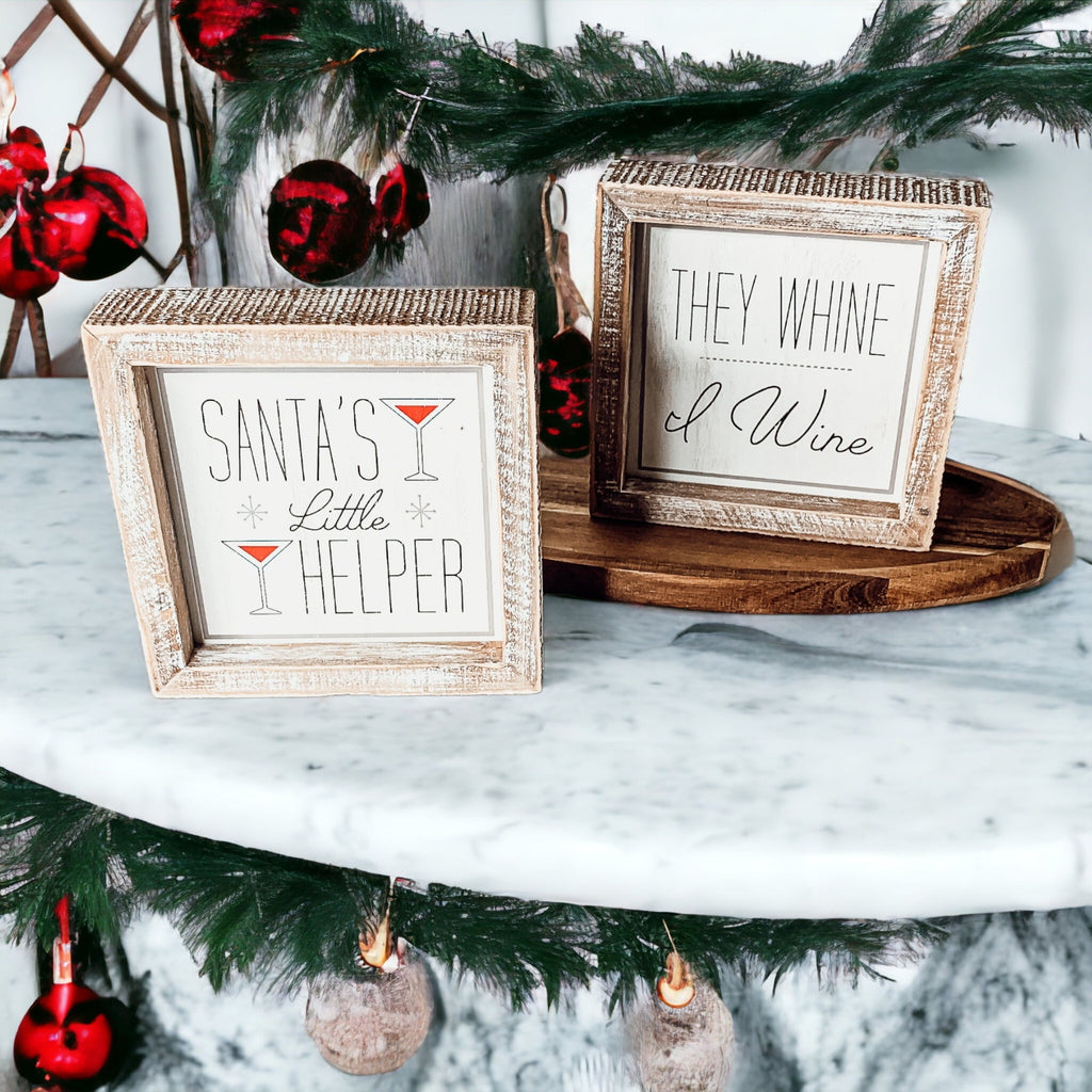 Santa Helper Double Sided Wooden Sign Wine Humor Holiday Decor Reversible Farmhouse Wall Plaque