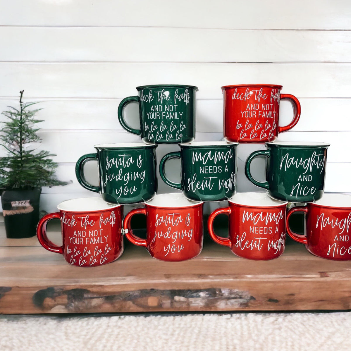 Deck The Halls Ceramic Campfire Mug 14.5oz Holiday Coffee Cup Red Or Green Limited Collection