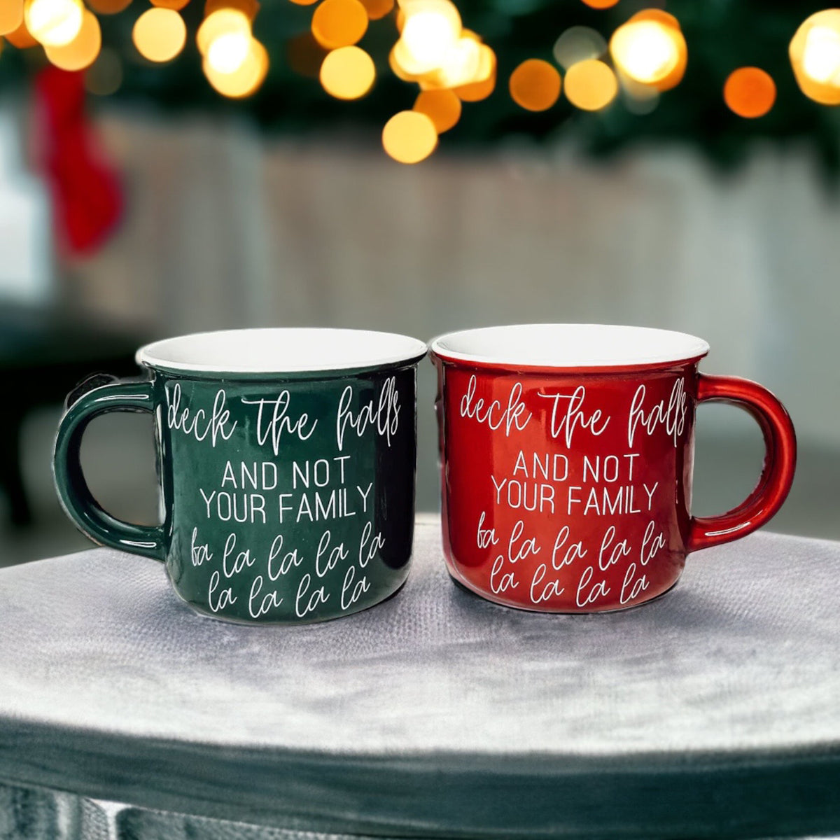Deck The Halls Ceramic Campfire Mug 14.5oz Holiday Coffee Cup Red Or Green Limited Collection
